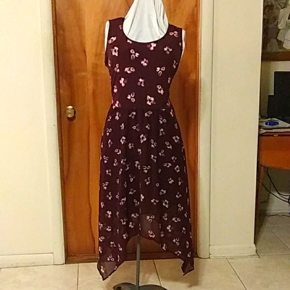 Dress, plum colored, floral, Elle, large, flowy